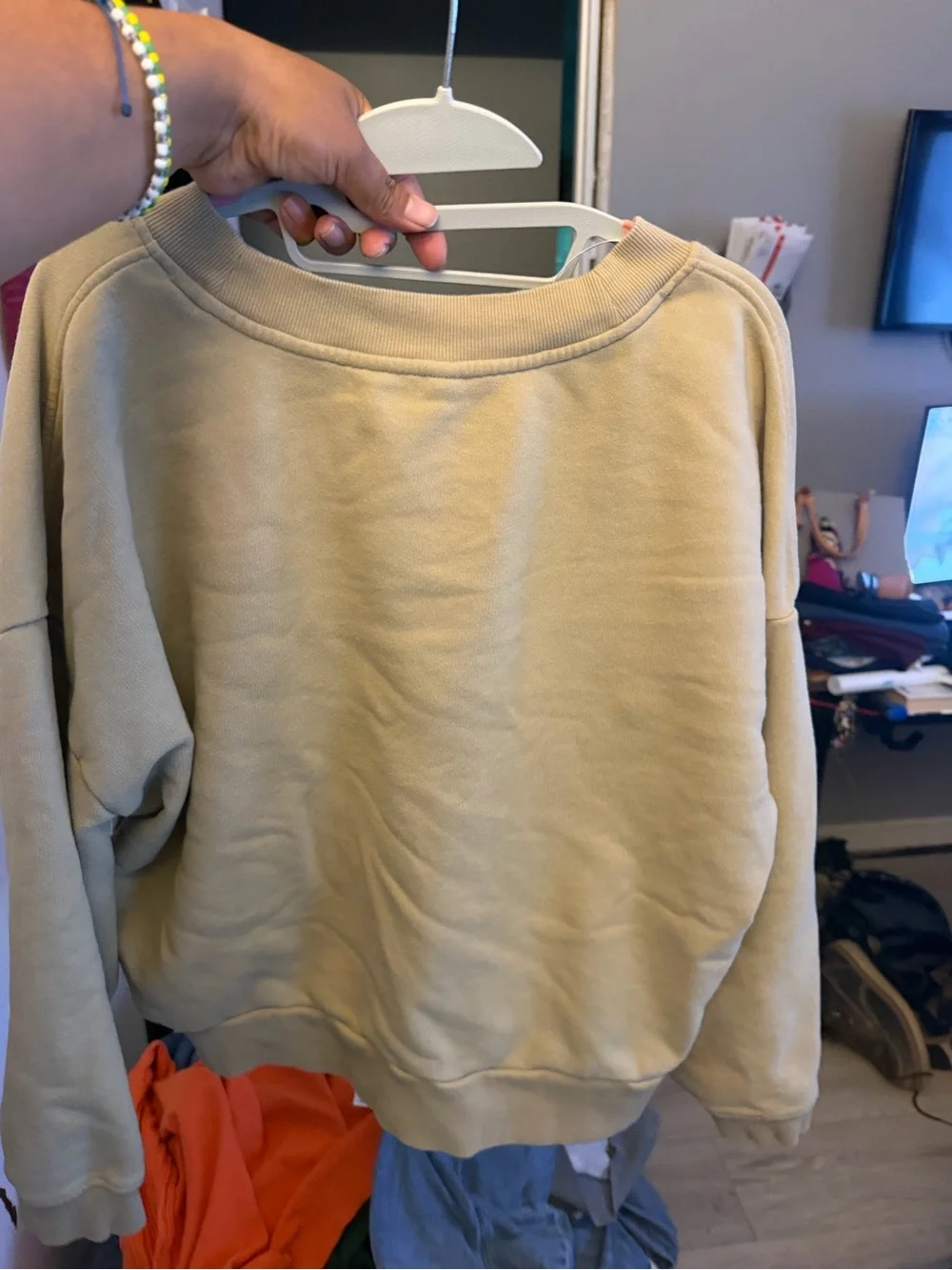 DKNY Beige V-Neck Sweatshirt